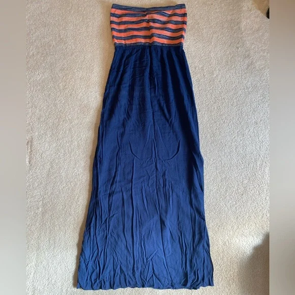 blue and coral maxi dress Coral And Blue Printed Maxi Dress main image 1